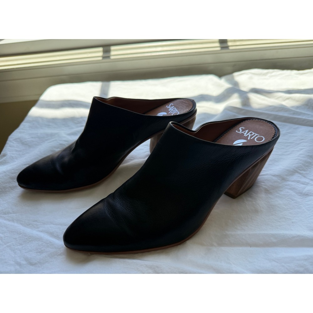 Sarto by Franco Sarto Kirsten Black Pointed Toe‎ Wood Block Heel Mules 8.5